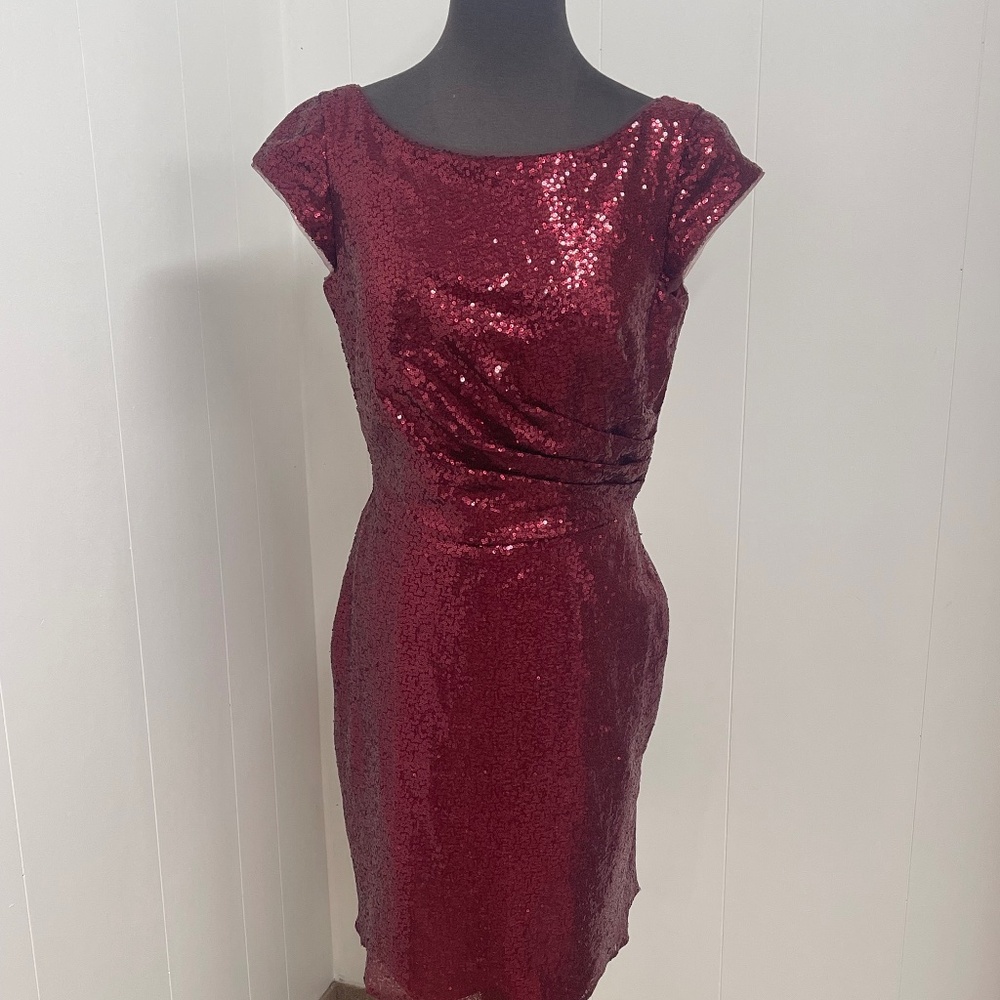 Jasmine Bridesmaids Cranberry Sequin Dress P196063K Size 12 Knee Length NWT